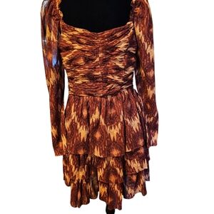 House of Harlow 1960 Dress Brown Tones with Gold Metallic New w Tags Size Large